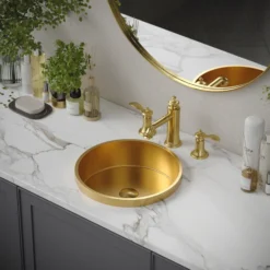 Karran Vineyard 1.2 GPM Double Lever Handle Lead-free Brass ADA Bathroom Faucet, Widespread, Brushed Gold, KBF474BG