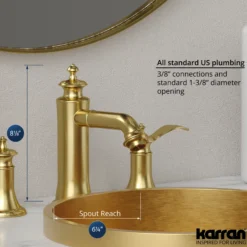 Karran Vineyard 1.2 GPM Double Lever Handle Lead-free Brass ADA Bathroom Faucet, Widespread, Brushed Gold, KBF474BG