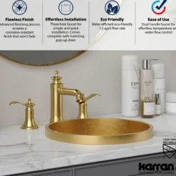 Karran Vineyard 1.2 GPM Double Lever Handle Lead-free Brass ADA Bathroom Faucet, Widespread, Brushed Gold, KBF474BG