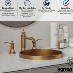 Karran Vineyard 1.2 GPM Double Lever Handle Lead-free Brass ADA Bathroom Faucet, Widespread, Brushed Copper, KBF474BC