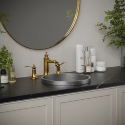 Karran Vineyard 1.2 GPM Double Lever Handle Lead-free Brass ADA Bathroom Faucet, Widespread, Gold, KBF474G