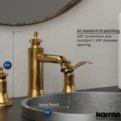 Karran Vineyard 1.2 GPM Double Lever Handle Lead-free Brass ADA Bathroom Faucet, Widespread, Gold, KBF474G
