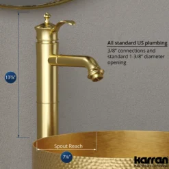 Karran Vineyard 1.2 GPM Single Lever Handle Lead-free Brass ADA Bathroom Faucet, Vessel, Brushed Gold, KBF472BG