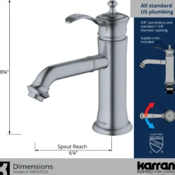 Karran Vineyard 1.2 GPM Single Lever Handle Lead-free Brass ADA Bathroom Faucet, Basin, Stainless Steel, KBF470SS