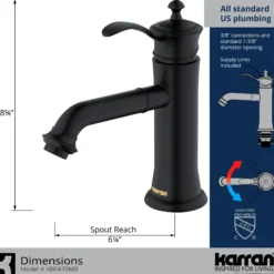 Karran Vineyard 1.2 GPM Single Lever Handle Lead-free Brass ADA Bathroom Faucet, Basin, Matte Black, KBF470MB