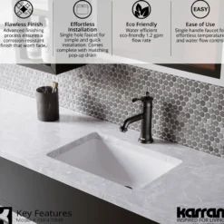 Karran Vineyard 1.2 GPM Single Lever Handle Lead-free Brass ADA Bathroom Faucet, Basin, Matte Black, KBF470MB