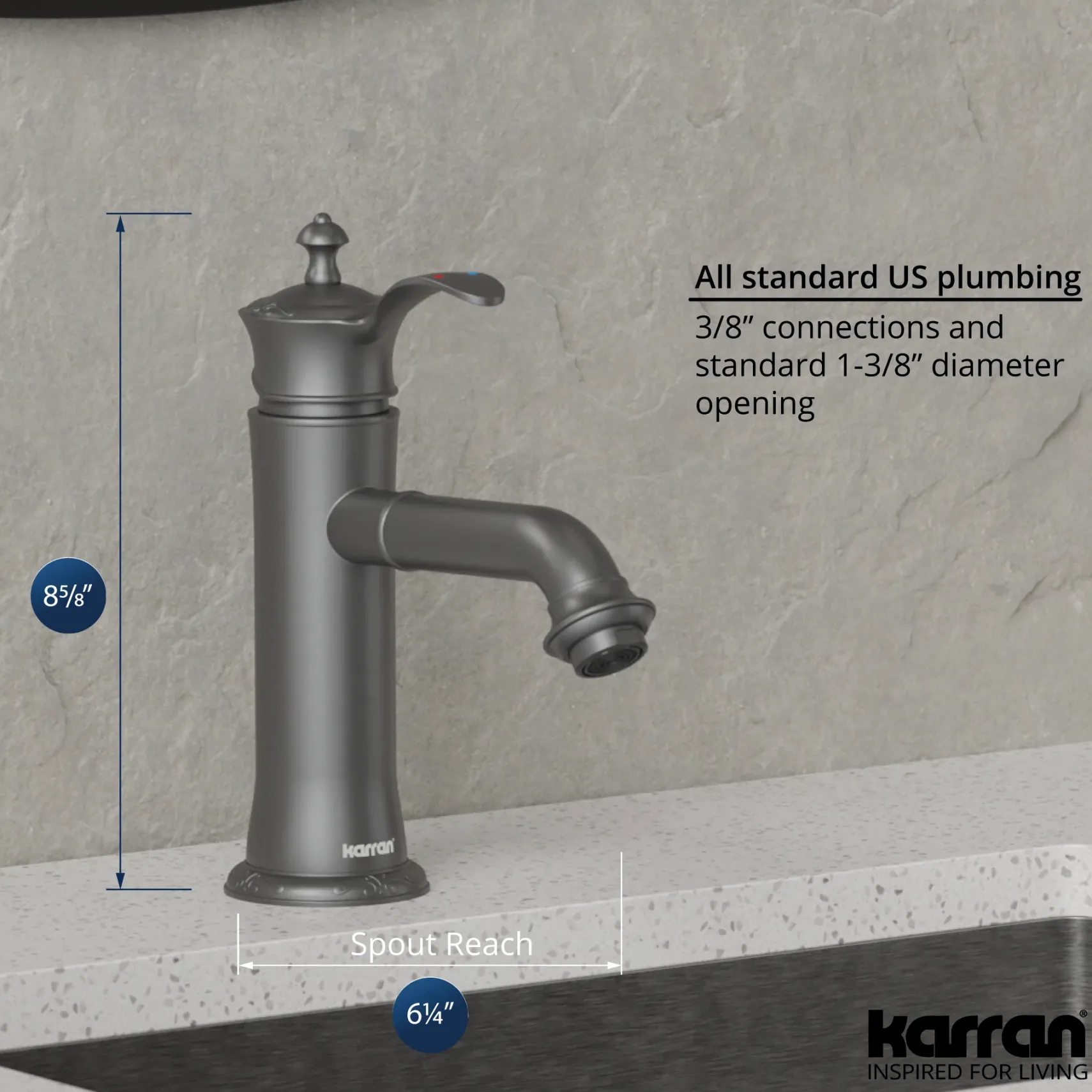 Karran Vineyard 1.2 GPM Single Lever Handle Lead-free Brass ADA Bathroom Faucet, Basin, Gunmetal Grey, KBF470GG