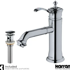 Karran Vineyard 1.2 GPM Single Lever Handle Lead-free Brass ADA Bathroom Faucet, Basin, Chrome, KBF470C