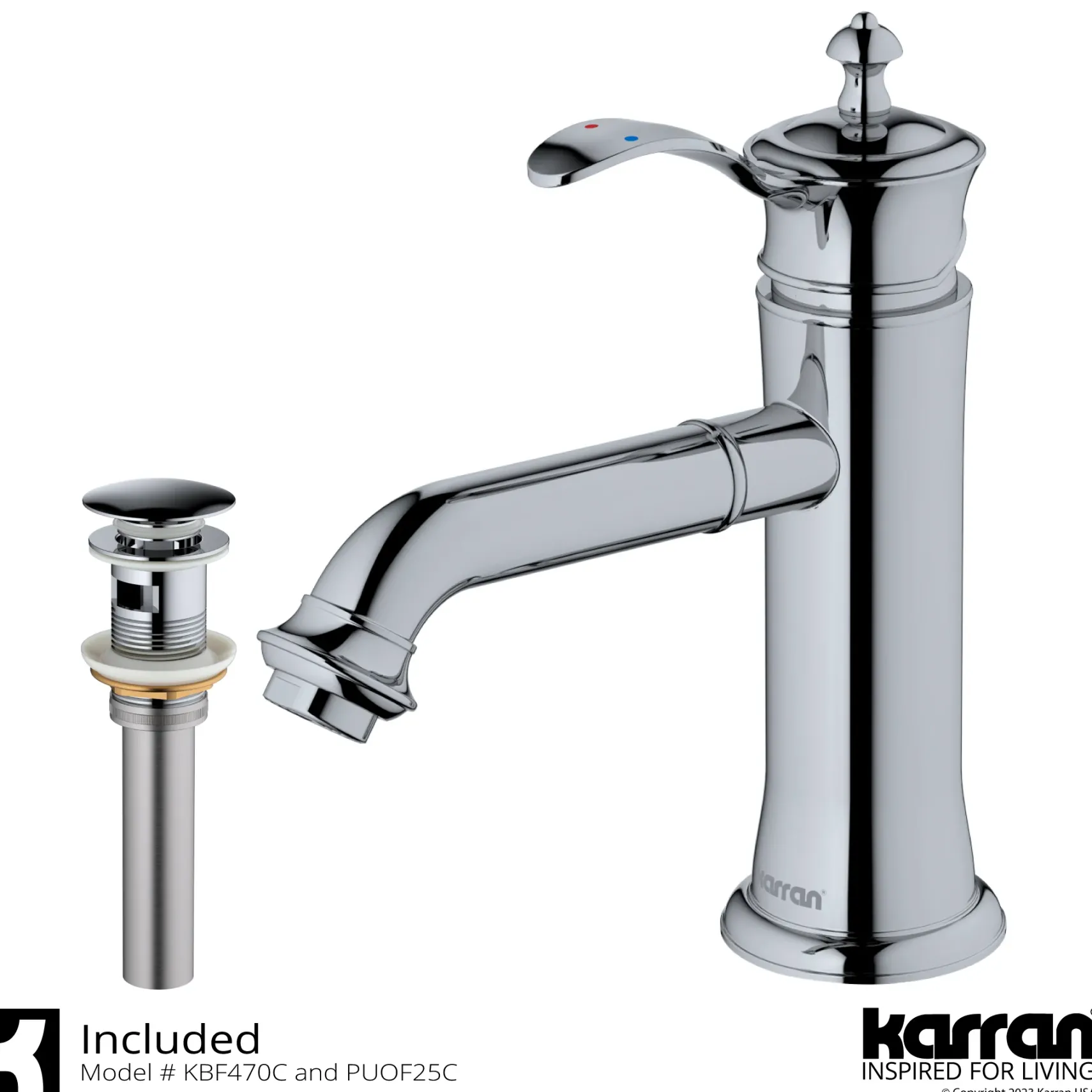 Karran Vineyard 1.2 GPM Single Lever Handle Lead-free Brass ADA Bathroom Faucet, Basin, Chrome, KBF470C