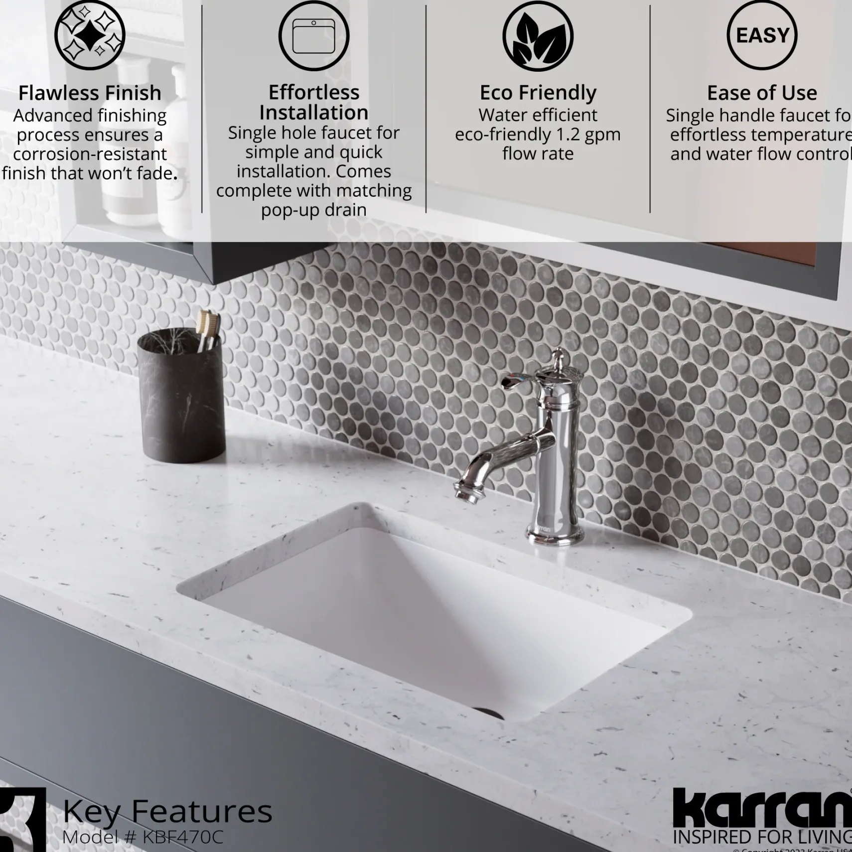 Karran Vineyard 1.2 GPM Single Lever Handle Lead-free Brass ADA Bathroom Faucet, Basin, Chrome, KBF470C