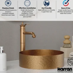 Karran Vineyard 1.2 GPM Single Lever Handle Lead-free Brass ADA Bathroom Faucet, Vessel, Brushed Copper, KBF472BC