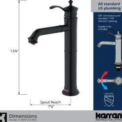 Karran Vineyard 1.2 GPM Single Lever Handle Lead-free Brass ADA Bathroom Faucet, Vessel, Oil Rubbed Bronze, KBF472ORB