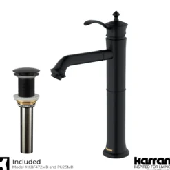 Karran Vineyard 1.2 GPM Single Lever Handle Lead-free Brass ADA Bathroom Faucet, Vessel, Matte Black, KBF472MB
