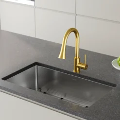 Karran Weybridge 1.8 GPM Single Lever Handle Lead-free Brass ADA Kitchen Faucet, Pull-Down Kitchen, Brushed Gold, KKF240BG