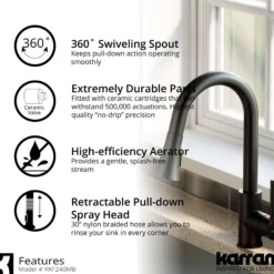 Karran Weybridge 1.8 GPM Single Lever Handle Lead-free Brass ADA Kitchen Faucet, Pull-Down Kitchen, Matte Black, KKF240MB