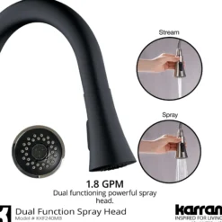 Karran Weybridge 1.8 GPM Single Lever Handle Lead-free Brass ADA Kitchen Faucet, Pull-Down Kitchen, Matte Black, KKF240MB