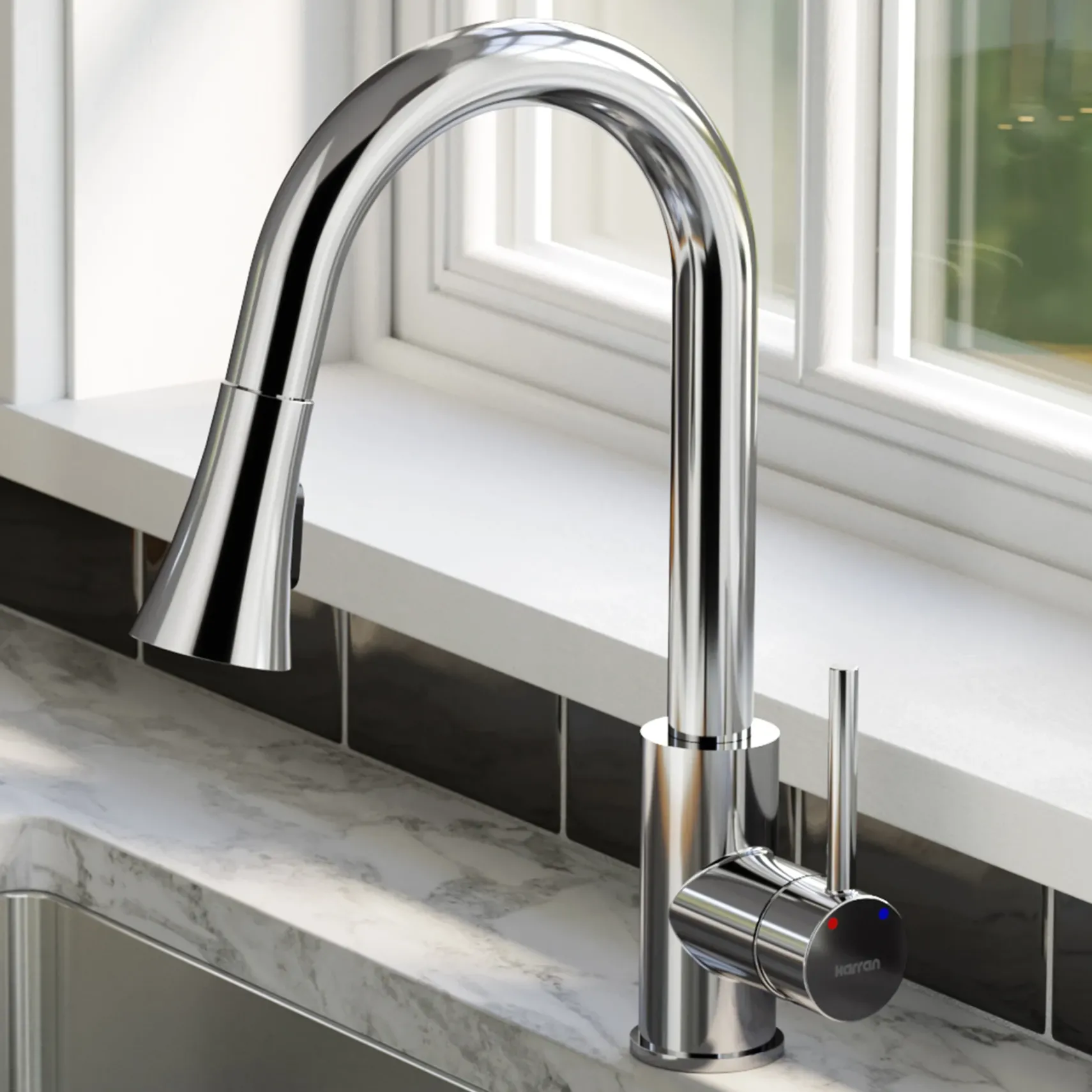 Karran Weybridge 1.8 GPM Single Lever Handle Lead-free Brass ADA Kitchen Faucet, Pull-Down Kitchen, Chrome, KKF240SD25C