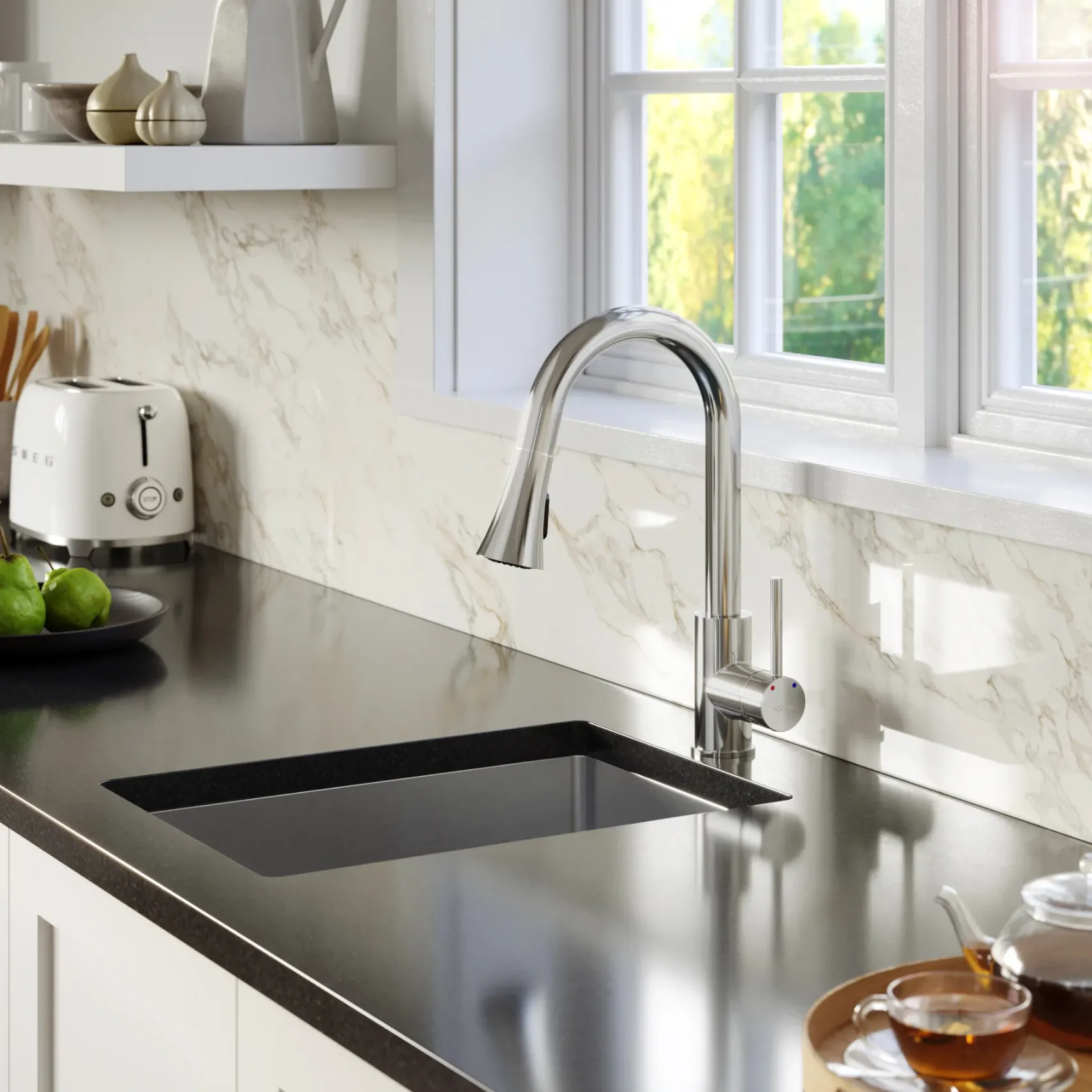 Karran Weybridge 1.8 GPM Single Lever Handle Lead-free Brass ADA Kitchen Faucet, Pull-Down Kitchen, Chrome, KKF240SD25C