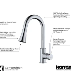 Karran Weybridge 1.8 GPM Single Lever Handle Lead-free Brass ADA Kitchen Faucet, Pull-Down Kitchen, Chrome, KKF240SD25C