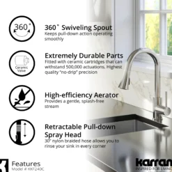 Karran Weybridge 1.8 GPM Single Lever Handle Lead-free Brass ADA Kitchen Faucet, Pull-Down Kitchen, Chrome, KKF240SD25C
