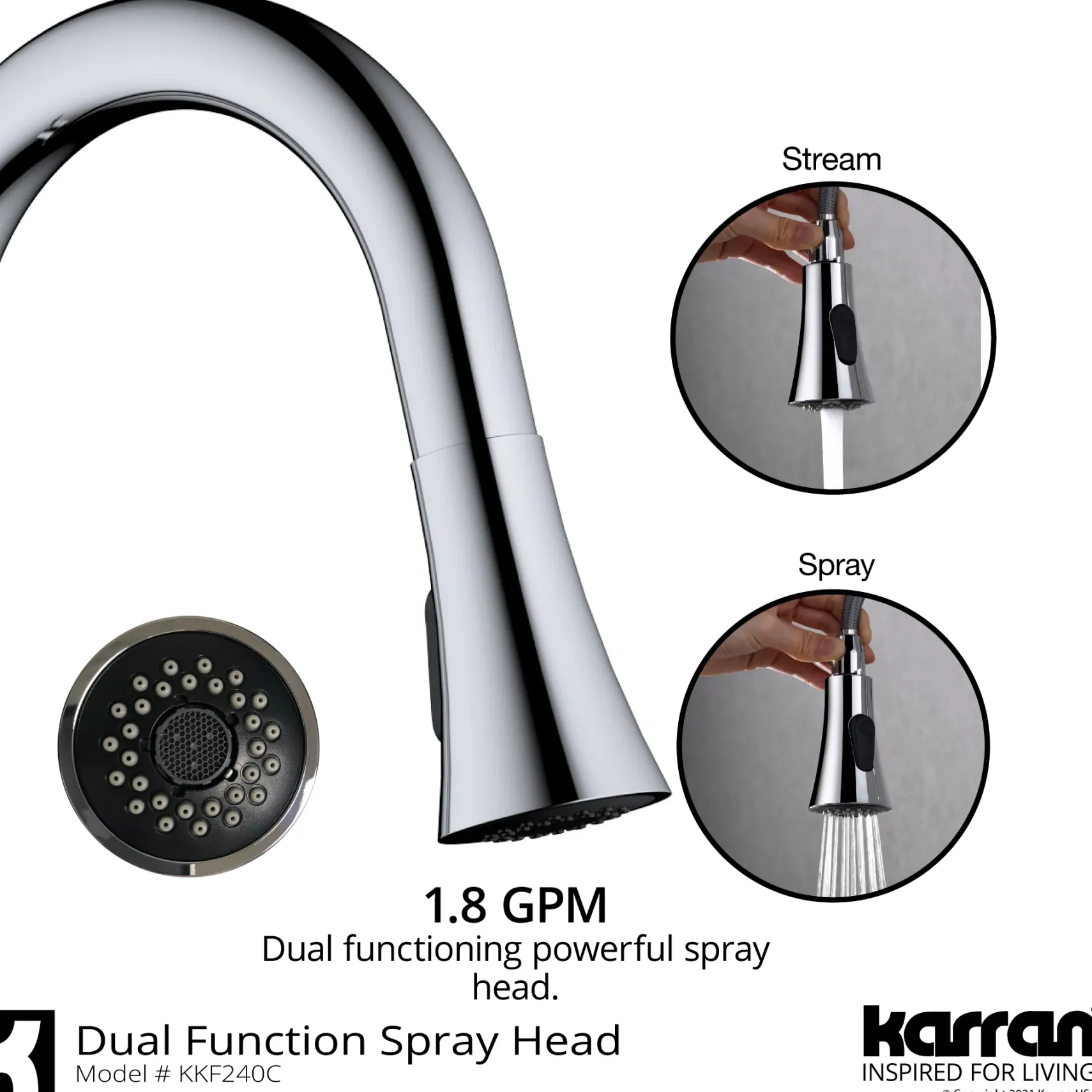 Karran Weybridge 1.8 GPM Single Lever Handle Lead-free Brass ADA Kitchen Faucet, Pull-Down Kitchen, Chrome, KKF240SD25C
