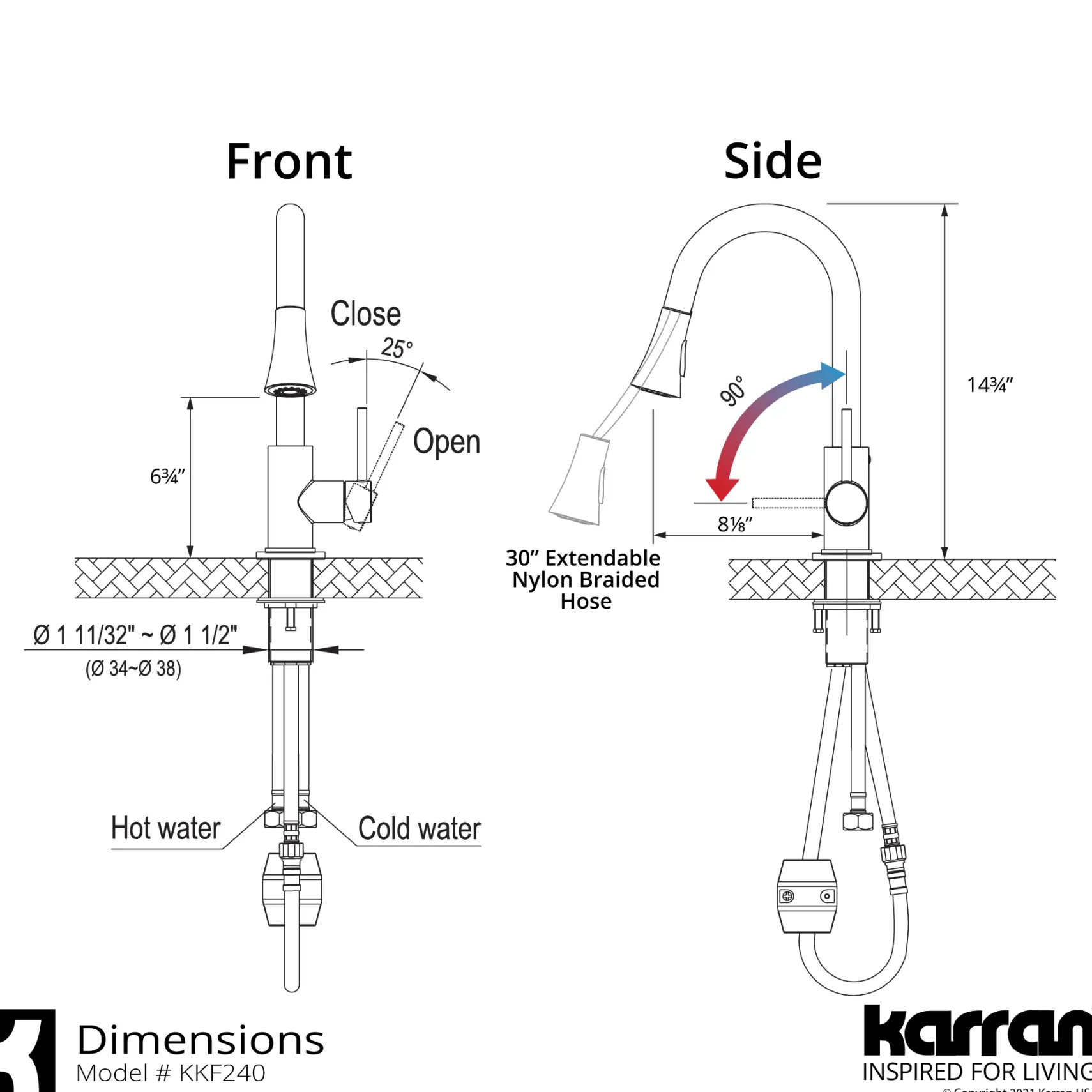 Karran Weybridge 1.8 GPM Single Lever Handle Lead-free Brass ADA Kitchen Faucet, Pull-Down Kitchen, Chrome, KKF240SD25C