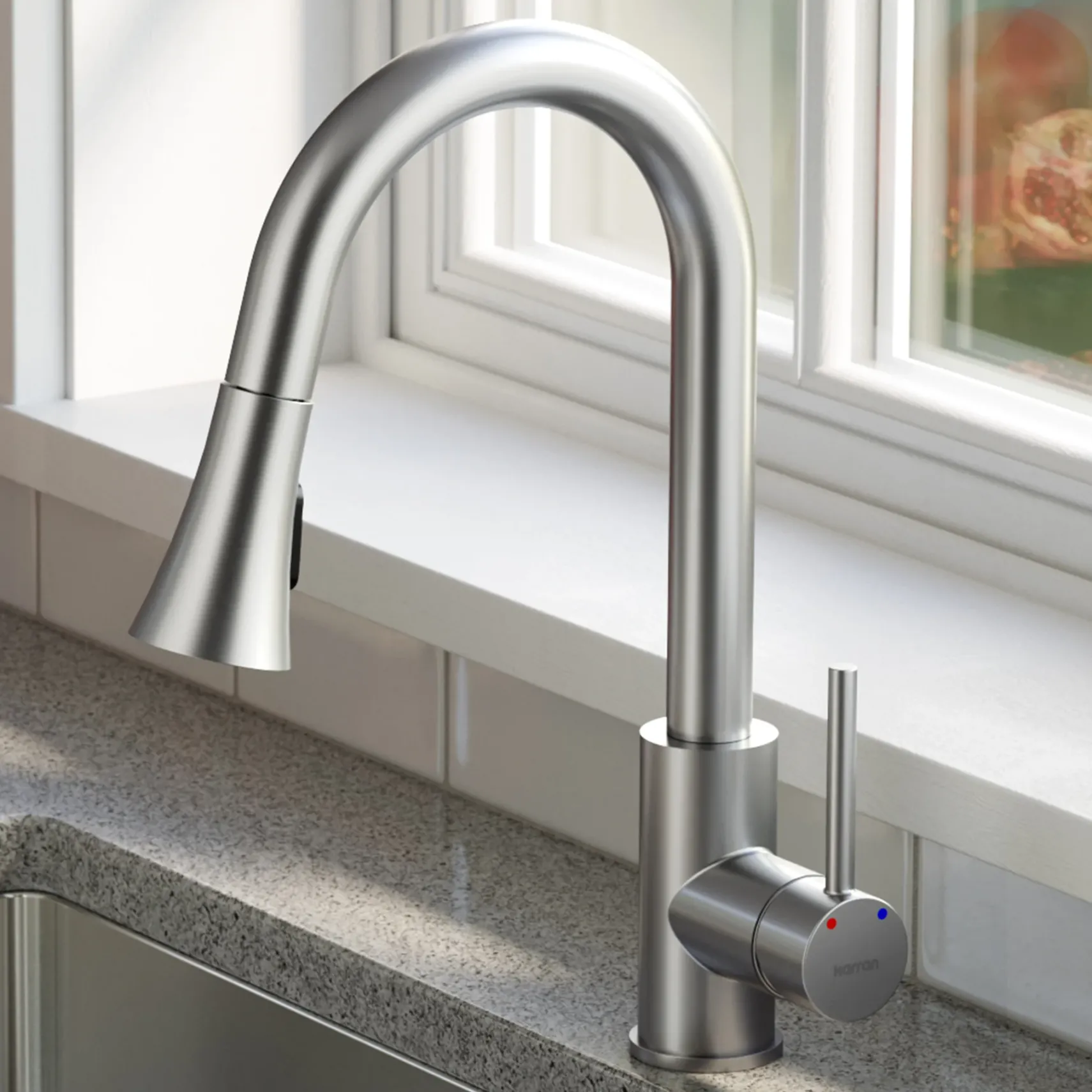 Karran Weybridge 1.8 GPM Single Lever Handle Lead-free Brass ADA Kitchen Faucet, Pull-Down Kitchen, Stainless Steel, KKF240SD25SS
