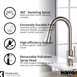 Karran Weybridge 1.8 GPM Single Lever Handle Lead-free Brass ADA Kitchen Faucet, Pull-Down Kitchen, Stainless Steel, KKF240SD25SS