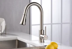 Karran Weybridge Single Lever Handle Lead-free Brass ADA Kitchen Faucet, Pull Down, Stainless Steel, KKF240SS