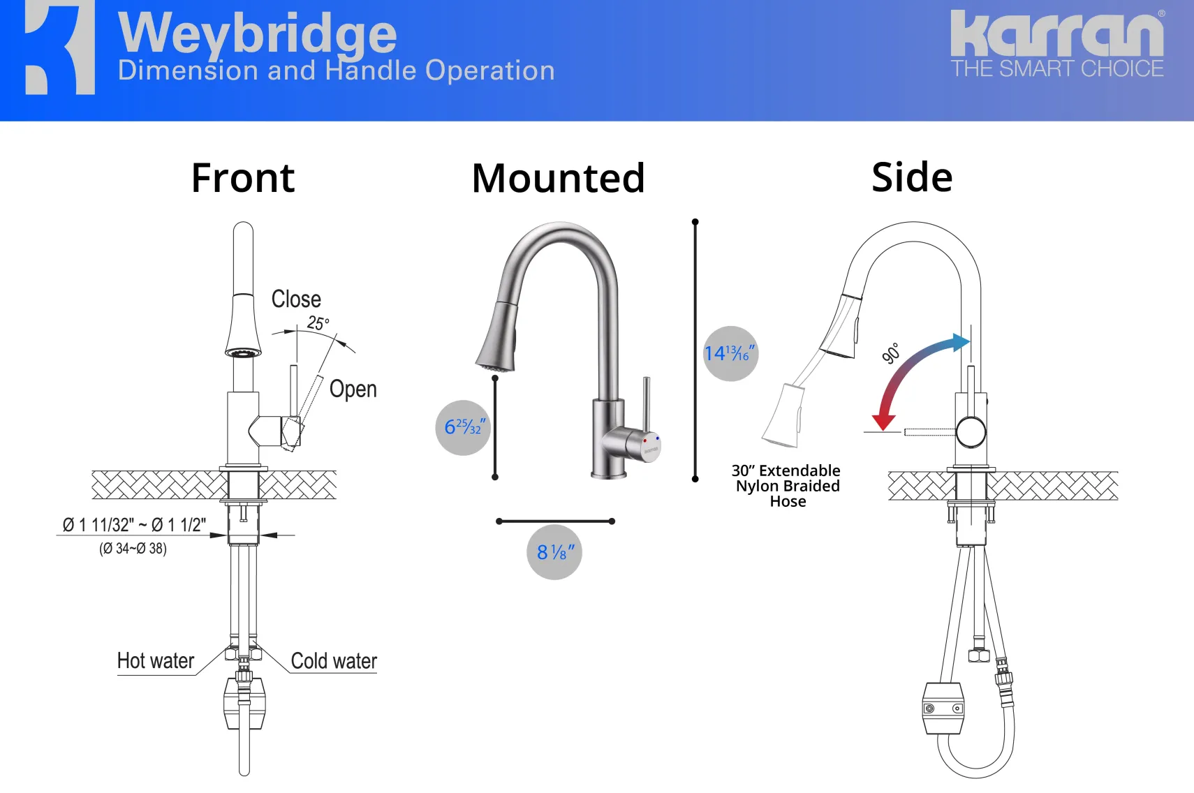 Karran Weybridge Single Lever Handle Lead-free Brass ADA Kitchen Faucet, Pull Down, Stainless Steel, KKF240SS