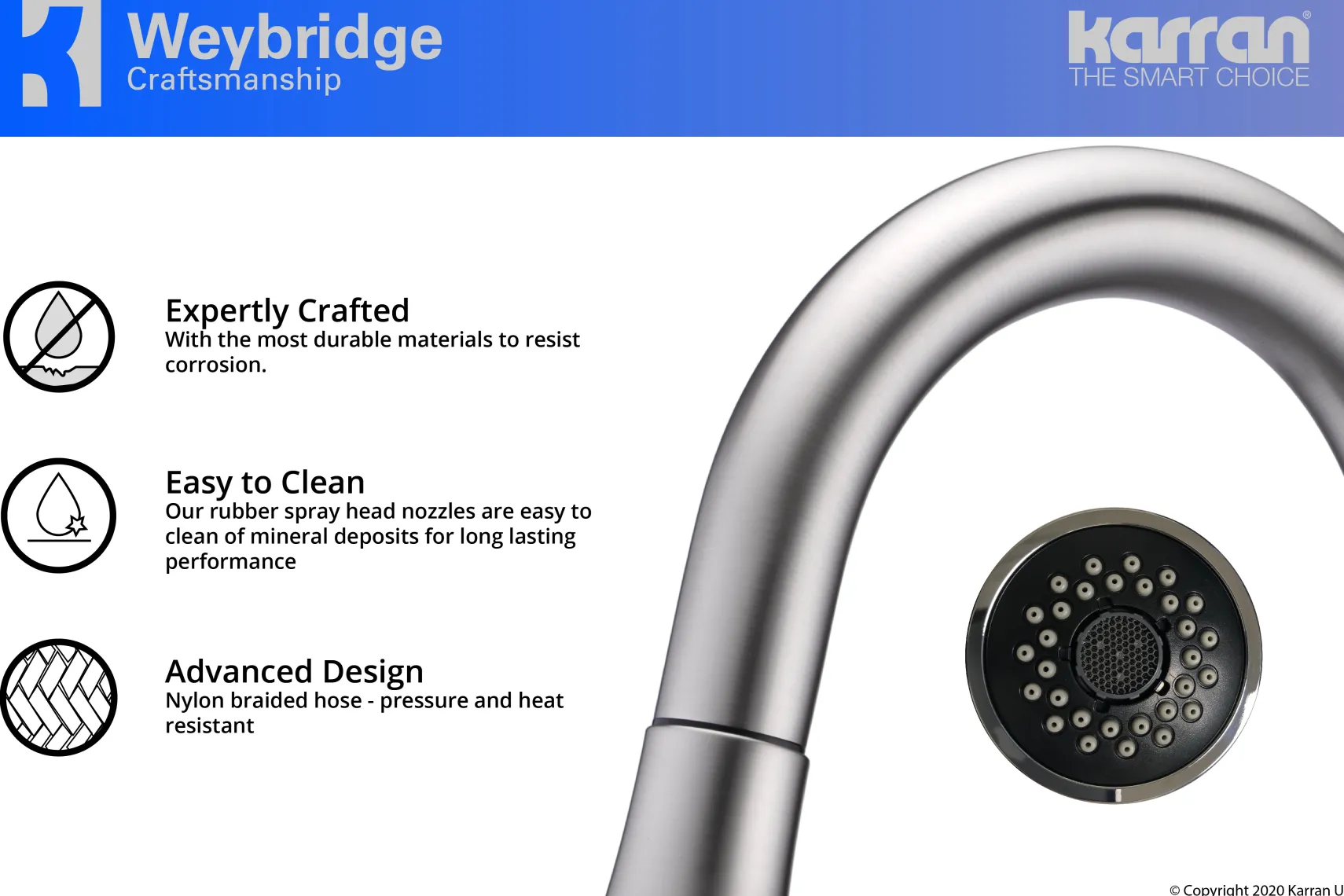 Karran Weybridge Single Lever Handle Lead-free Brass ADA Kitchen Faucet, Pull Down, Stainless Steel, KKF240SS