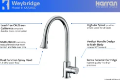 Karran Weybridge Single Lever Handle Lead-free Brass ADA Kitchen Faucet, Pull Down, Chrome, KKF240C