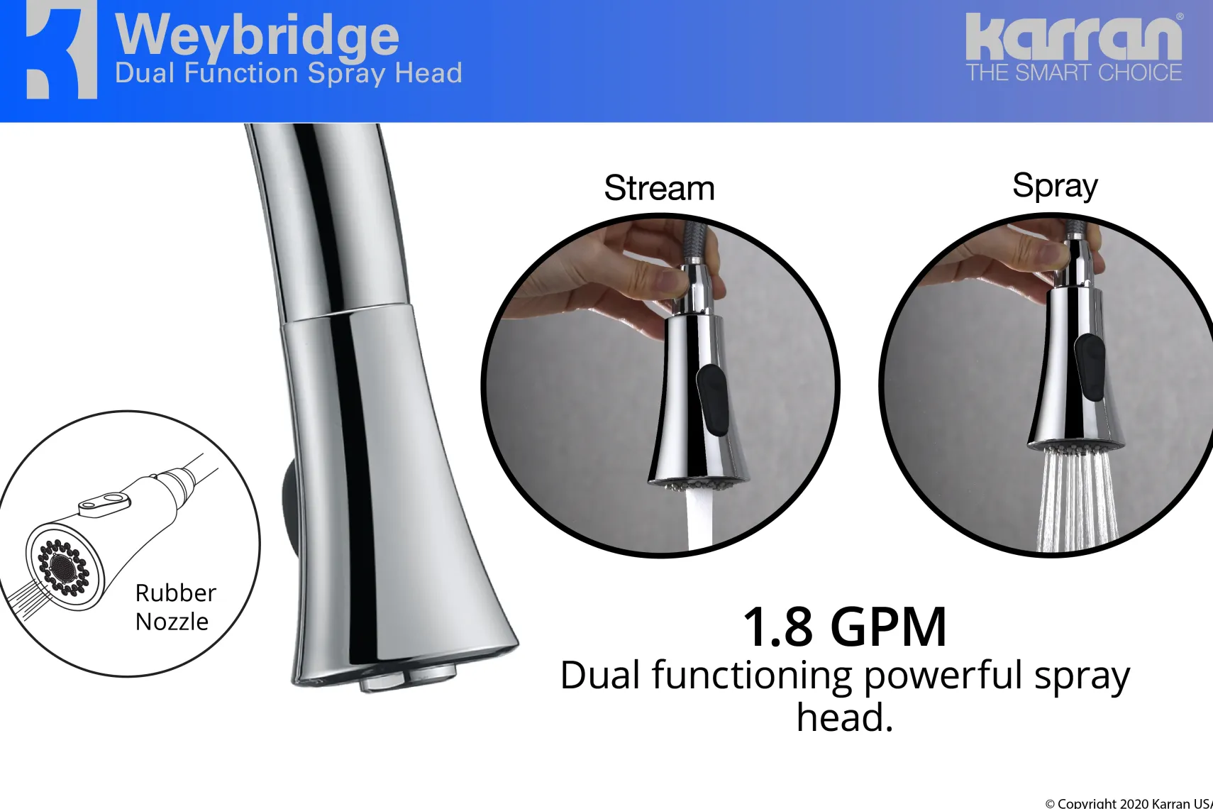 Karran Weybridge Single Lever Handle Lead-free Brass ADA Kitchen Faucet, Pull Down, Chrome, KKF240C
