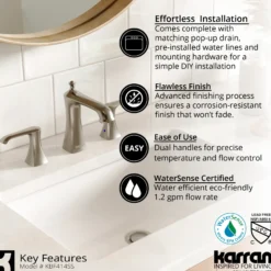 Karran Woodburn 1.2 GPM Double Lever Handle Lead-free Brass ADA Bathroom Faucet, Widespread, Stainless Steel, KBF414SS