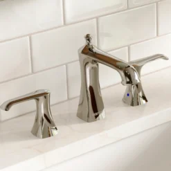Karran Woodburn 1.2 GPM Double Lever Handle Lead-free Brass ADA Bathroom Faucet, Widespread, Chrome, KBF414C