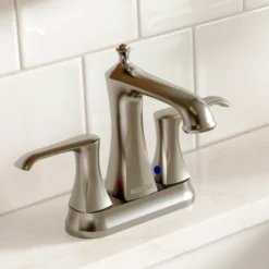 Karran Woodburn 1.2 GPM Double Lever Handle Lead-free Brass ADA Bathroom Faucet, Centerset, Stainless Steel, KBF416SS