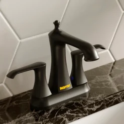 Karran Woodburn 1.2 GPM Double Lever Handle Lead-free Brass ADA Bathroom Faucet, Centerset, Matte Black, KBF416MB