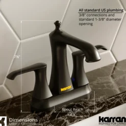 Karran Woodburn 1.2 GPM Double Lever Handle Lead-free Brass ADA Bathroom Faucet, Centerset, Matte Black, KBF416MB