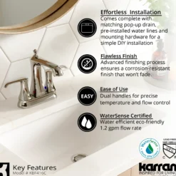 Karran Woodburn 1.2 GPM Double Lever Handle Lead-free Brass ADA Bathroom Faucet, Centerset, Chrome, KBF416C