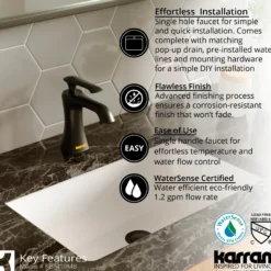 Karran Woodburn 1.2 GPM Single Lever Handle Lead-free Brass ADA Bathroom Faucet, Basin, Matte Black, KBF410MB