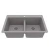 Karran 33" Drop In/Topmount Quartz Composite Kitchen Sink, 50/50 Double Bowl, Grey, QT-810-GR