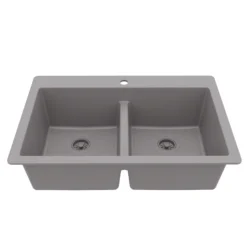 Karran 33" Drop In/Topmount Quartz Composite Kitchen Sink, 50/50 Double Bowl, Grey, QT-810-GR