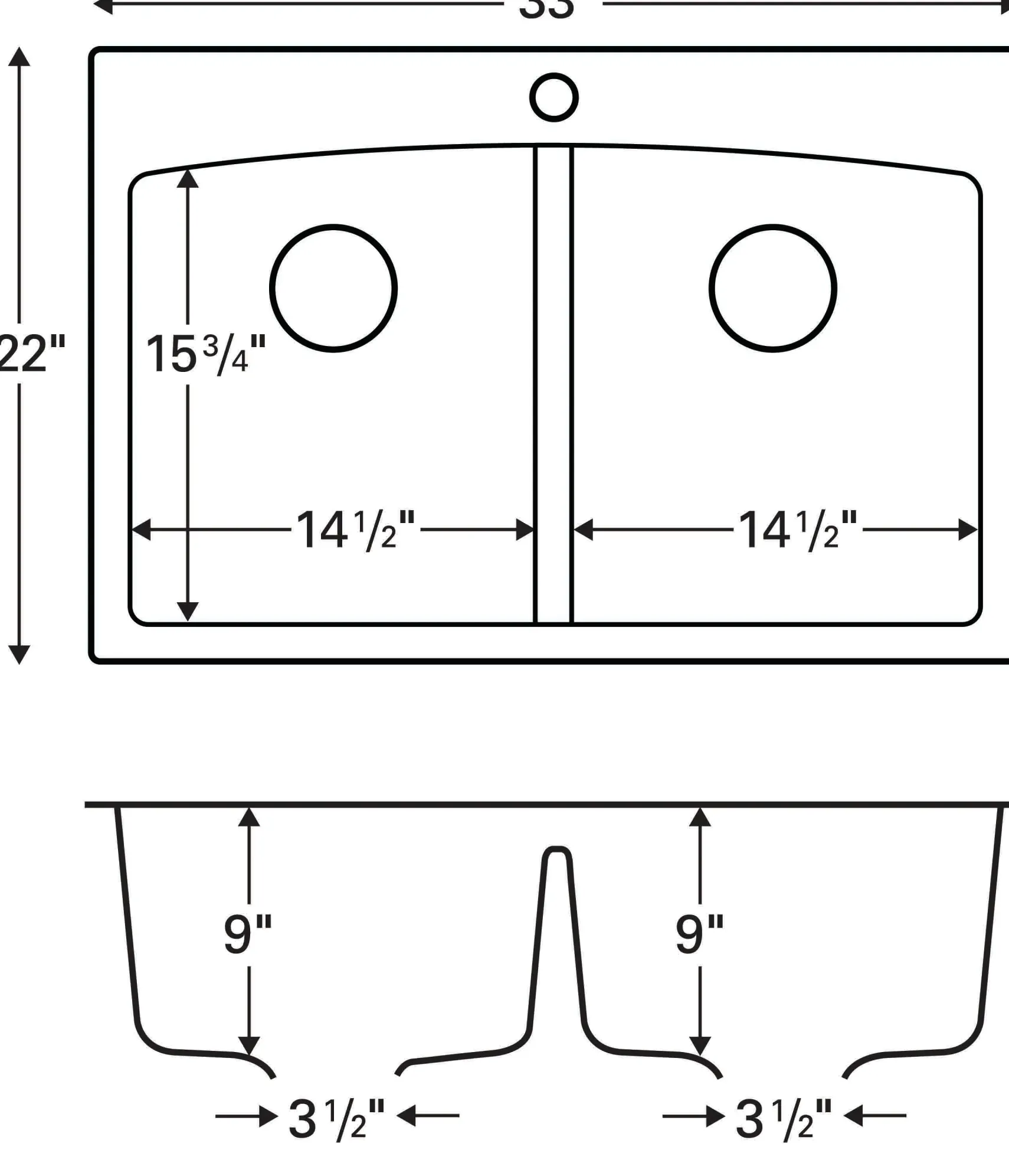 Karran 33" Drop In/Topmount Quartz Composite Kitchen Sink, 50/50 Double Bowl, Black, QT-710-BL