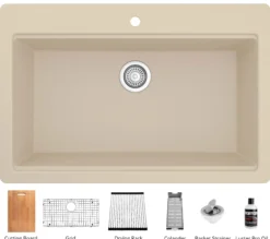 Karran 33" Drop In/Topmount Quartz Composite Workstation Kitchen Sink with Accessories, Bisque, QTWS-875-BI