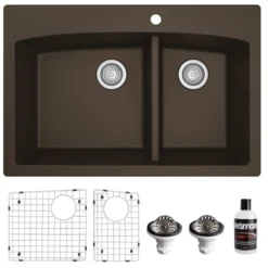 Karran 33" Drop In/Topmount Quartz Composite Kitchen Sink, 60/40 Double Bowl, Brown, QT-711-BR-PK1