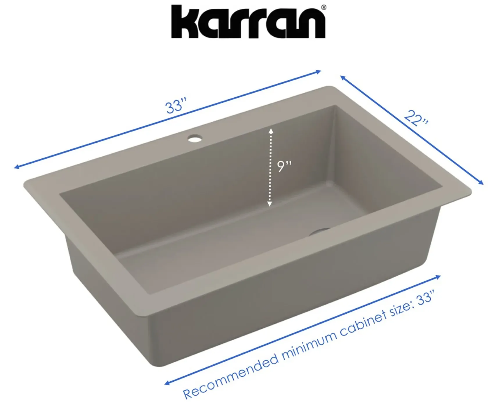 Karran 33" Drop In/Topmount Quartz Composite Kitchen Sink, Concrete, QT-670-CN