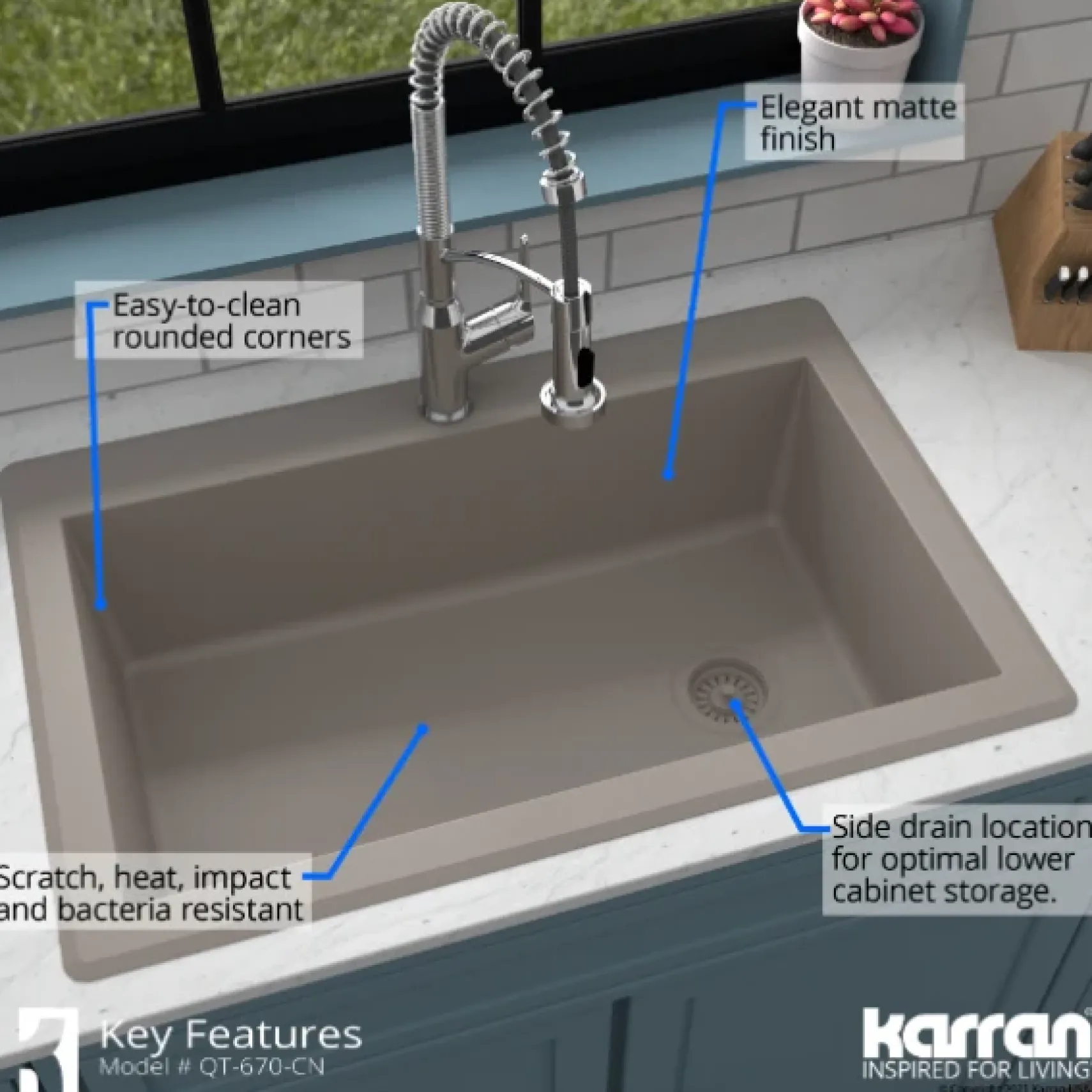 Karran 33" Drop In/Topmount Quartz Composite Kitchen Sink, Concrete, QT-670-CN