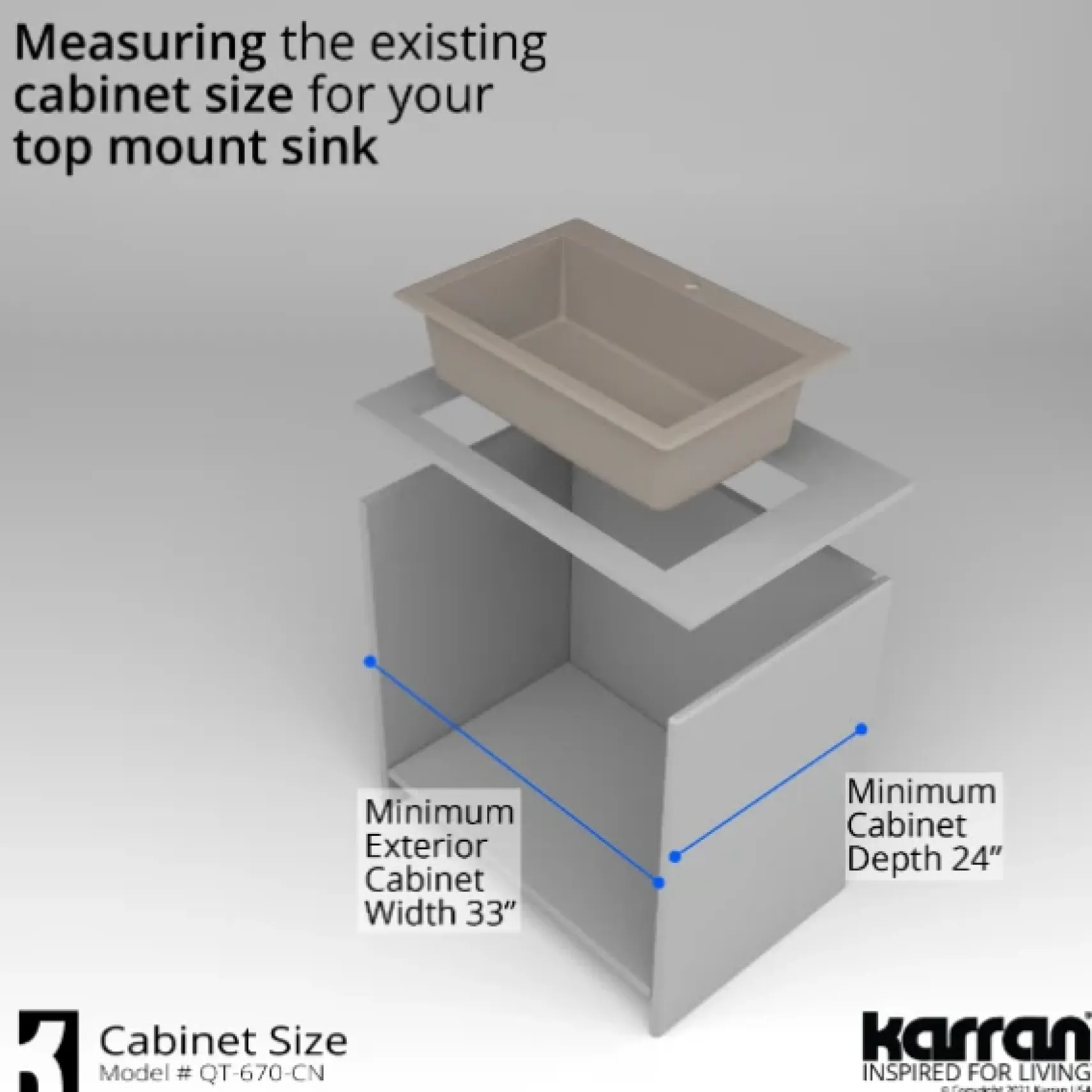 Karran 33" Drop In/Topmount Quartz Composite Kitchen Sink, Concrete, QT-670-CN