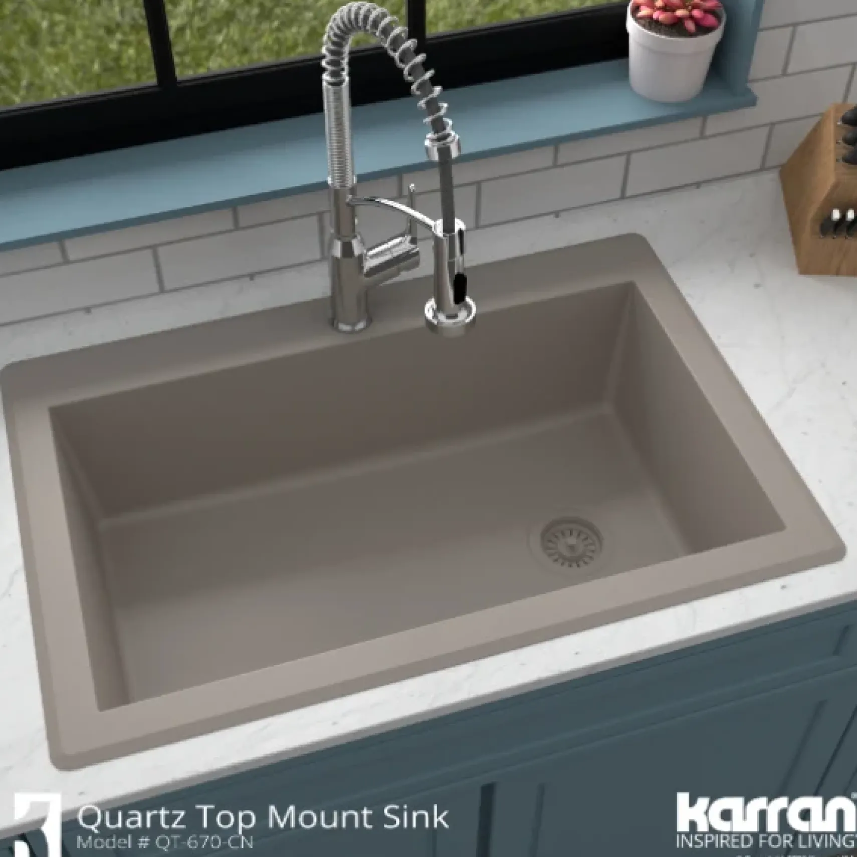 Karran 33" Drop In/Topmount Quartz Composite Kitchen Sink, Concrete, QT-670-CN