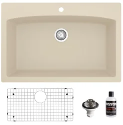Karran 33" Drop In/Topmount Quartz Composite Kitchen Sink, Bisque, QT-712-BI-PK1